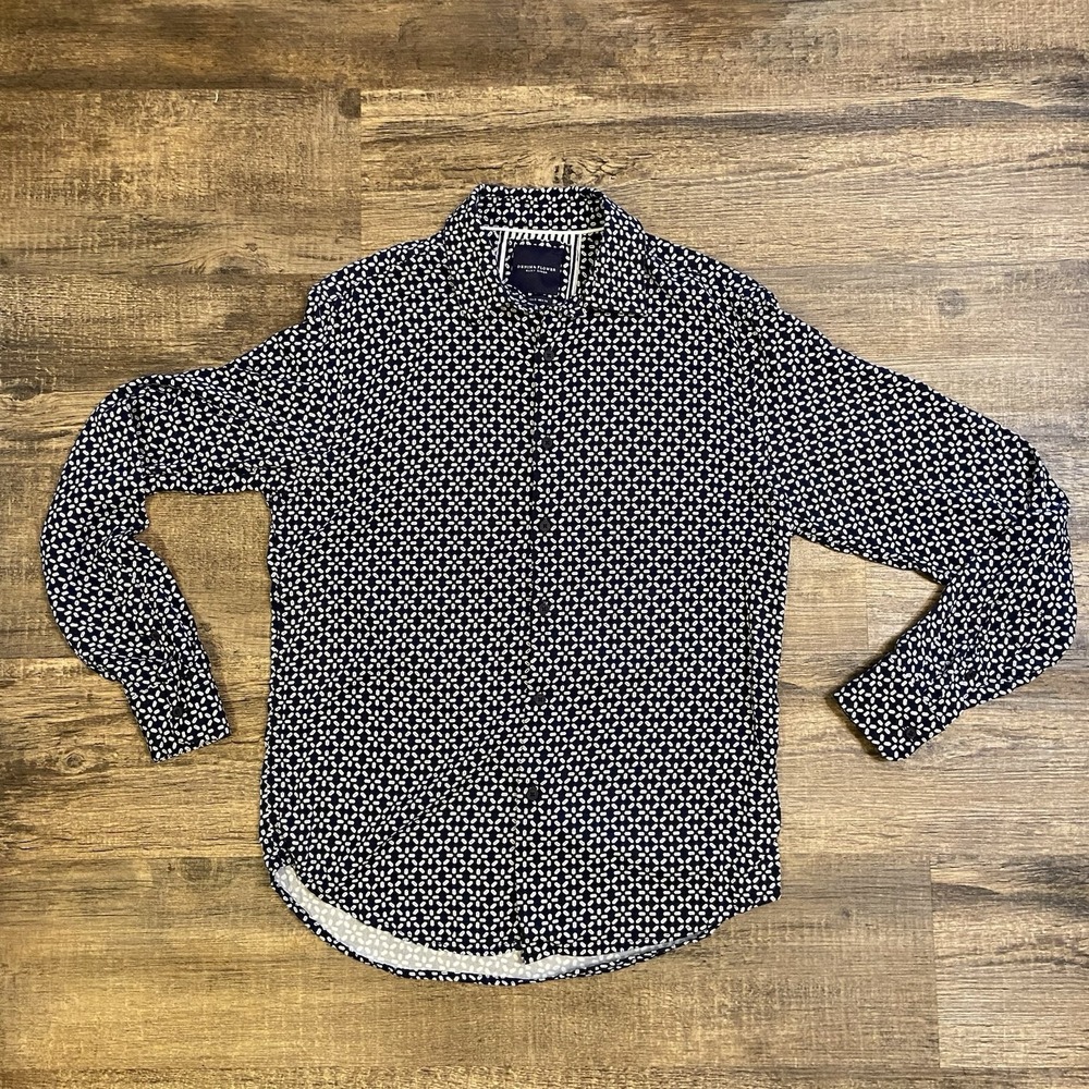 Denim & Flower Performance Long Sleeve‎ Shirt Men's S Mens Small Navy White